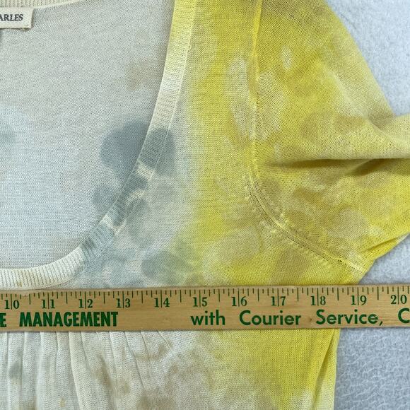 MARIKA CHARLES Sweater 2 Tie Dye Tunic Pleated Scoop Neck Elbow Sleeve Yellow - Picture 9 of 14